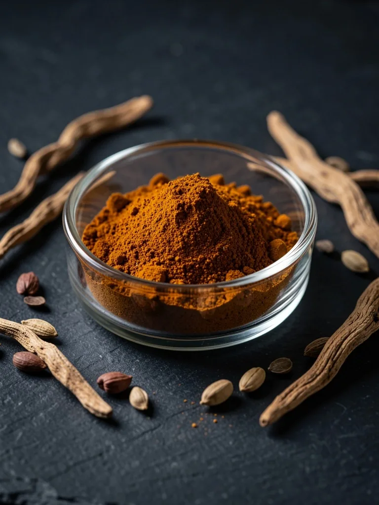 Natural supplement ingredients on a dark surface