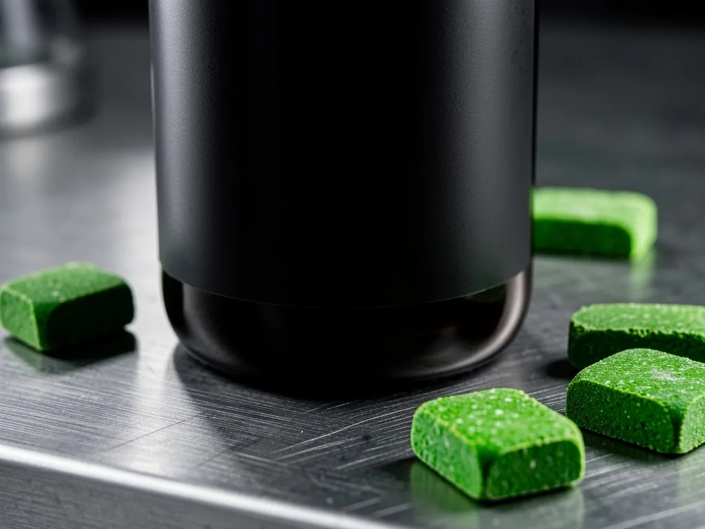 Supplement container and capsules on a lab surface
