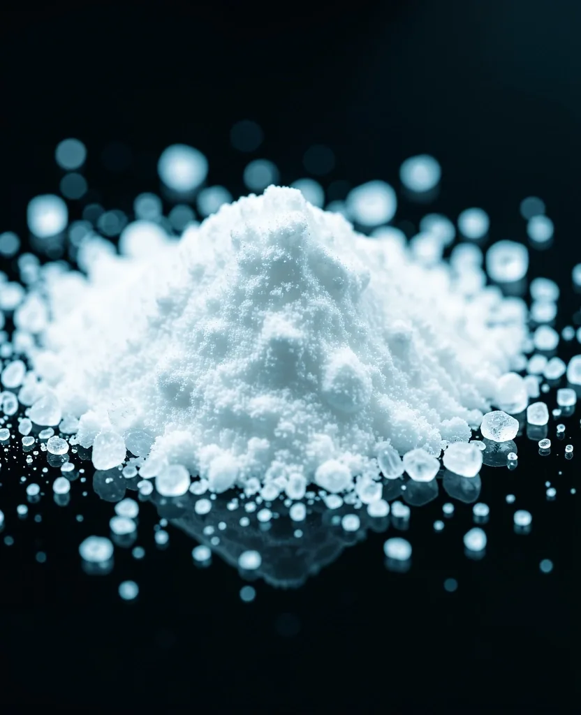 Macro view of crystalline supplement ingredients under laboratory lighting